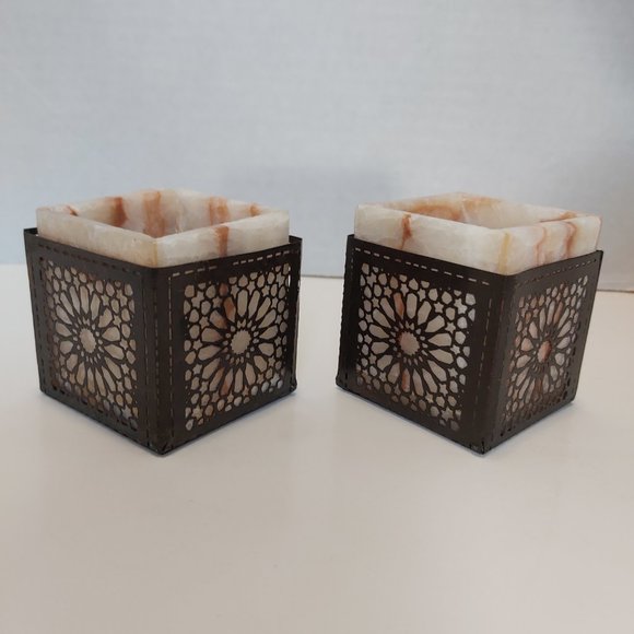 3/20 Pair of Handmade Marble cutout metal arabesque table accents box holder - Picture 6 of 9